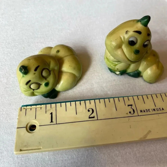 Vintage Hand Painted Poceclain Whimsical Worms Figuring Set of 2 - Picture 4 of 5